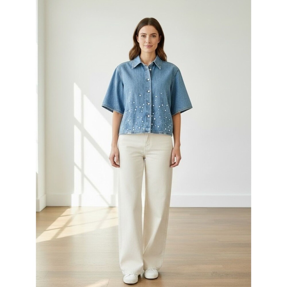 COS Relaxed Embellished Denim Shirt Size 6 Excellent condition